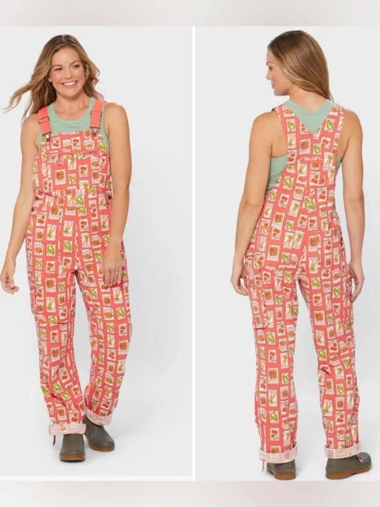 NWT Duluth Medium x35L Heirloom Gardening Bib Overalls Coral Seed Packets Farm - Picture 9 of 9